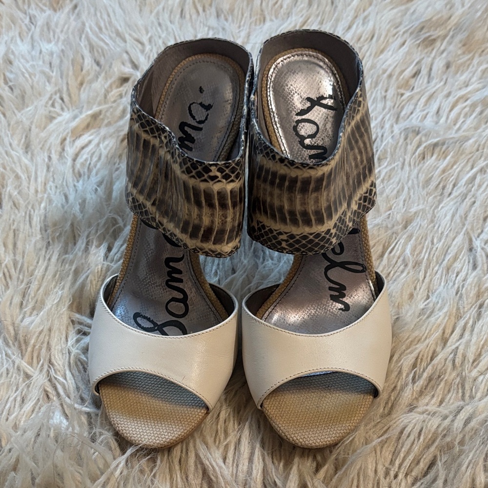 Sam Edelman White and Brown Snakeskin Heels - Picture 2 of 5